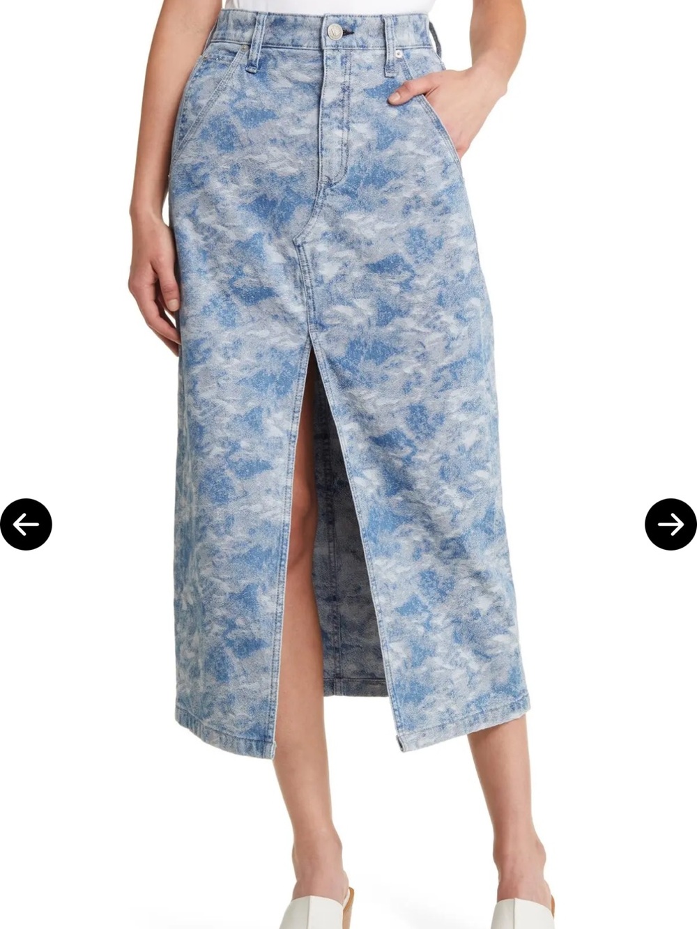 rag & bone Blue Acid-Wash Front-Slit Midi Skirt indie streetwear quiet luxury